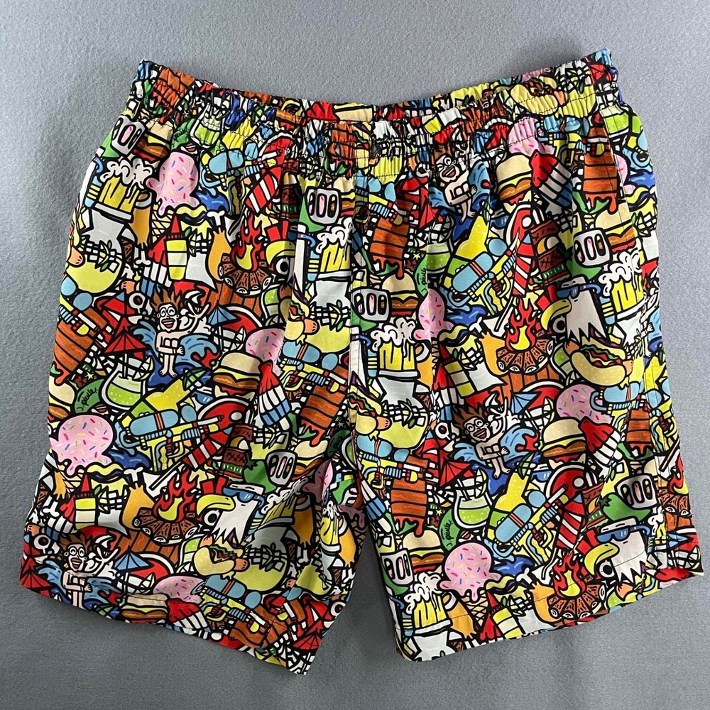 RSVLTS Novelty Food Beer Swim Trunks Streetwear Maximalist Multicolor Poly Small